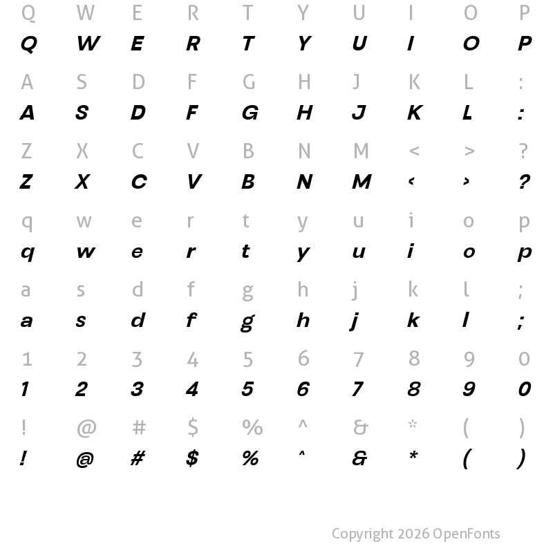 Character Map of Henju Bold Slanted