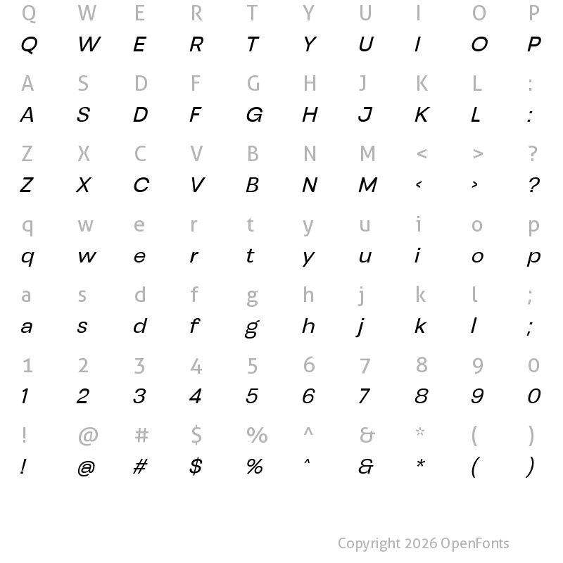 Character Map of Henju Slanted