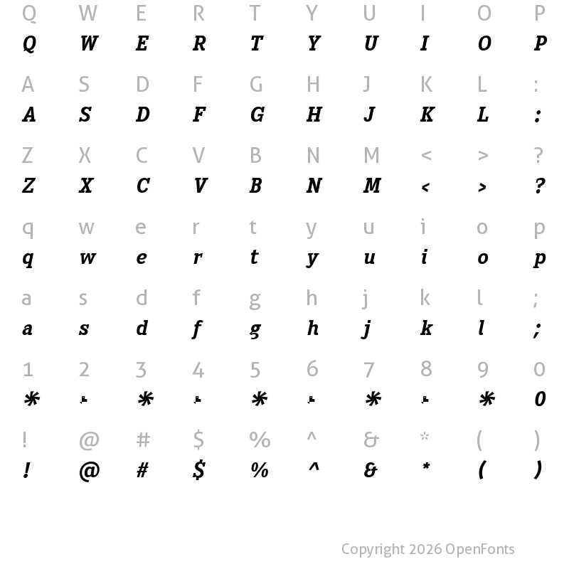 Character Map of Heptal Bold Italic