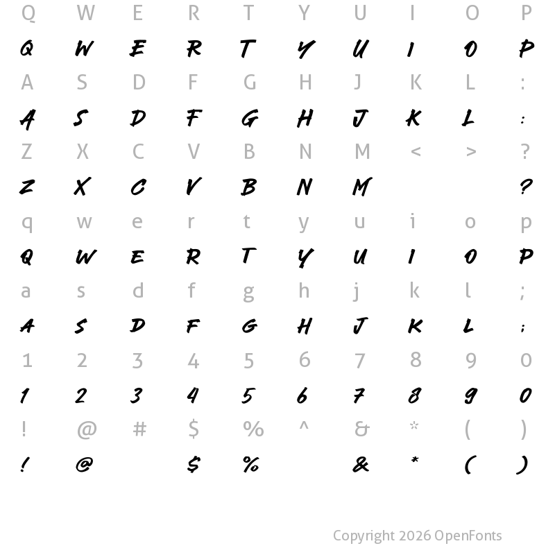 Character Map of Here Brat Regular