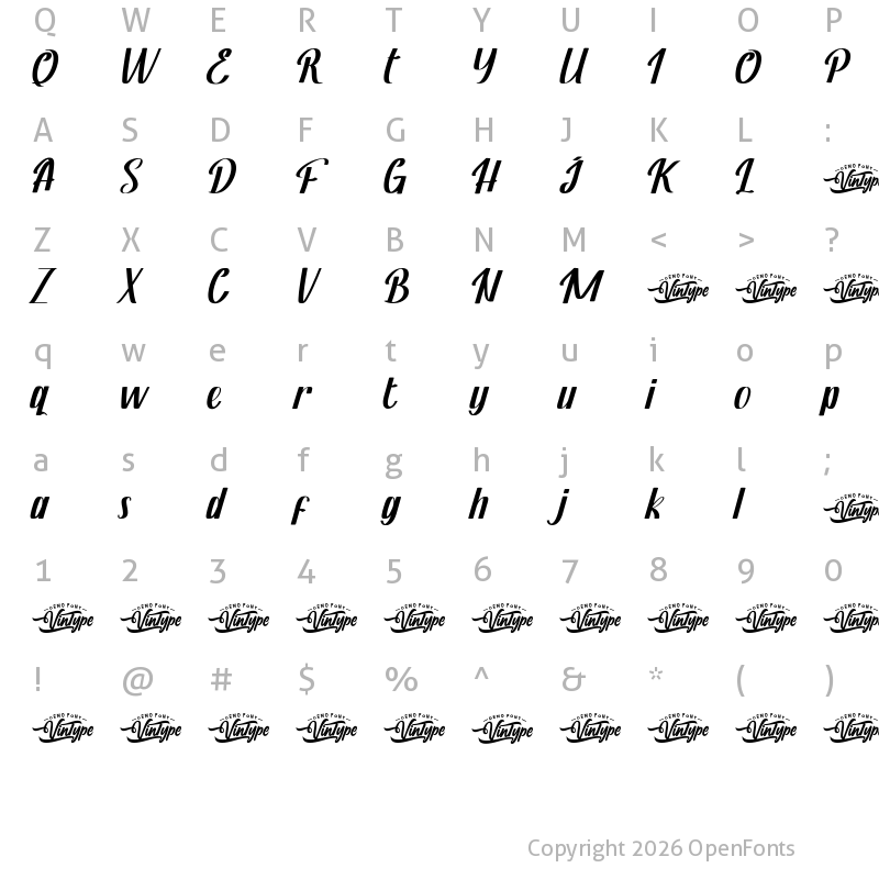 Character Map of Hermando Demo Italic