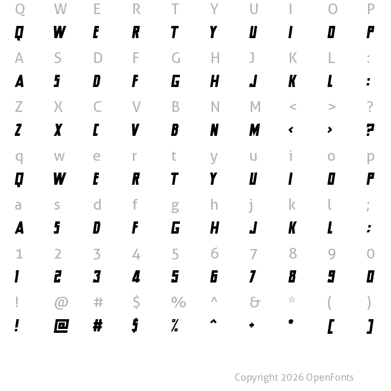 Character Map of Hero Italic Hero Italic