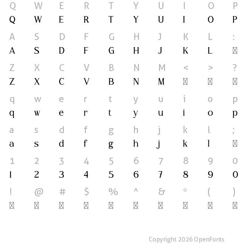 Character Map of Herotenn Regular