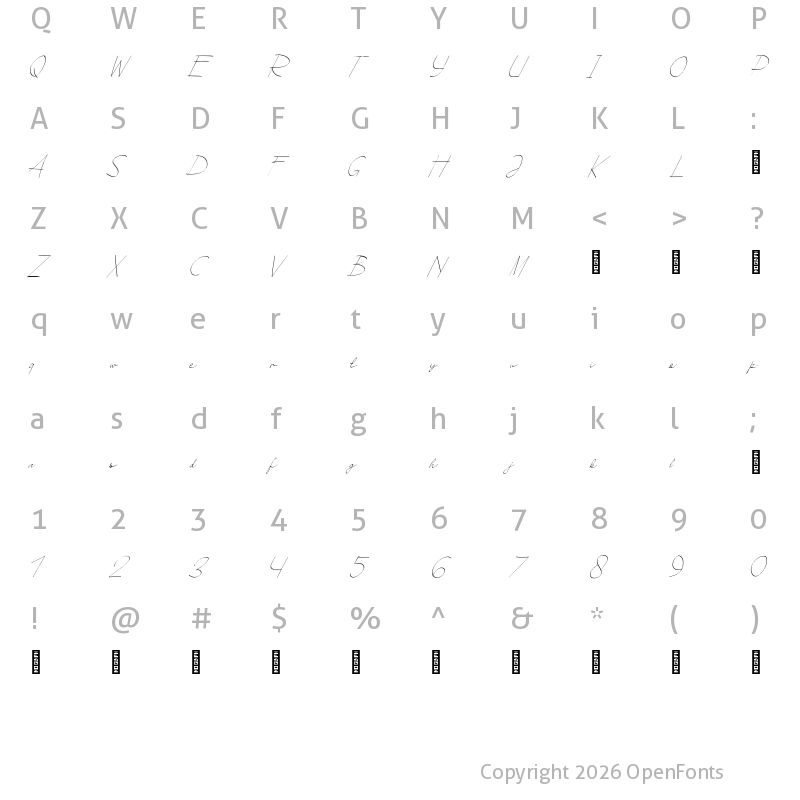 Character Map of Hevanola Personal Use Regular