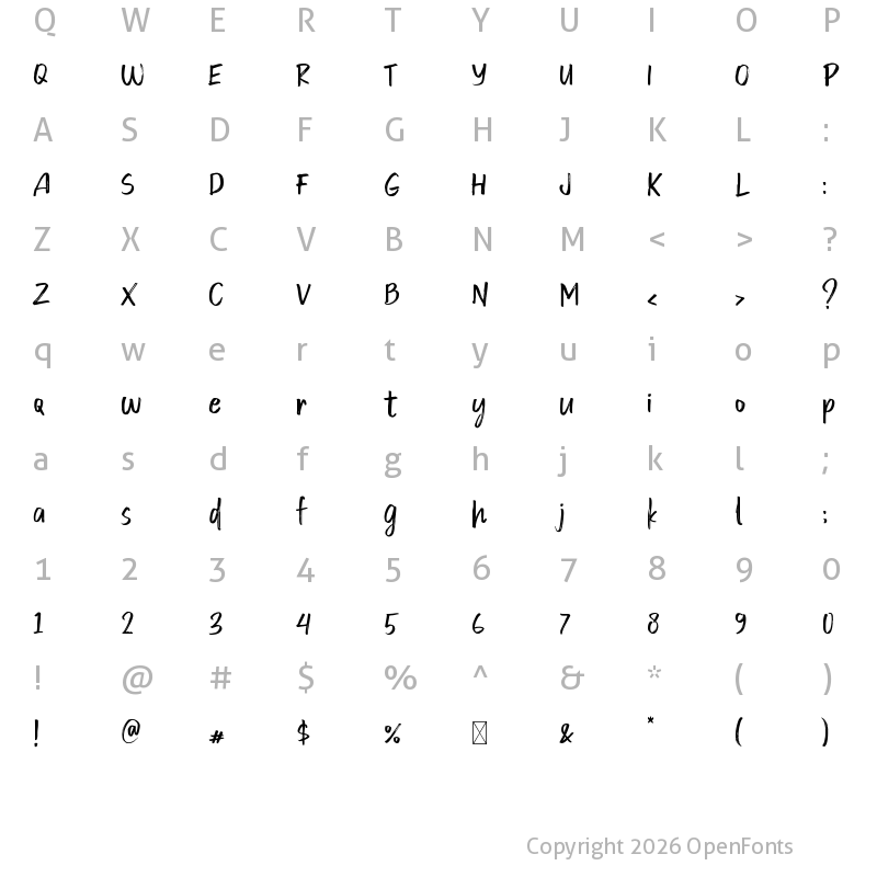 Character Map of Hey Brush Regular