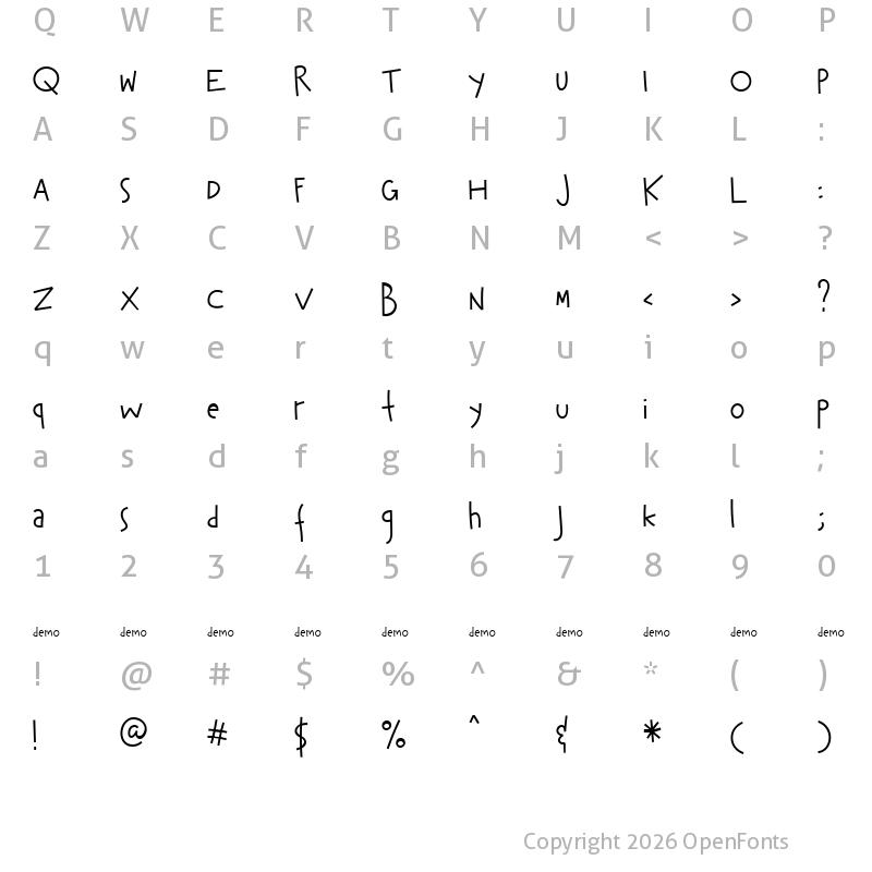 Character Map of Hey Kiddo demo Regular