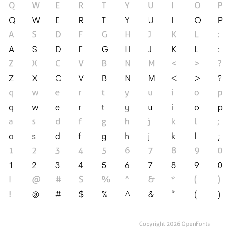 Character Map of HeyWow Light