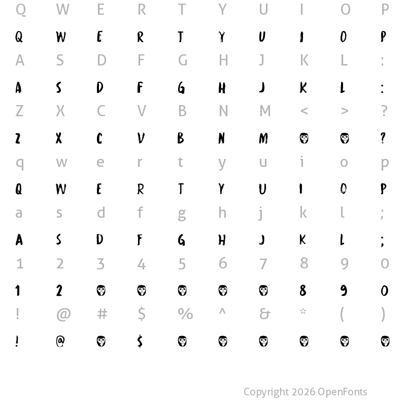 Character Map of Hibagon DEMO Regular