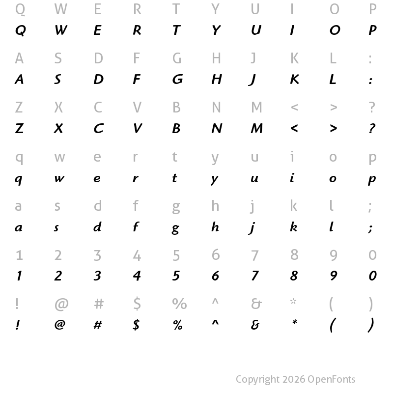 Character Map of Highlander ITC Std Medium Ital