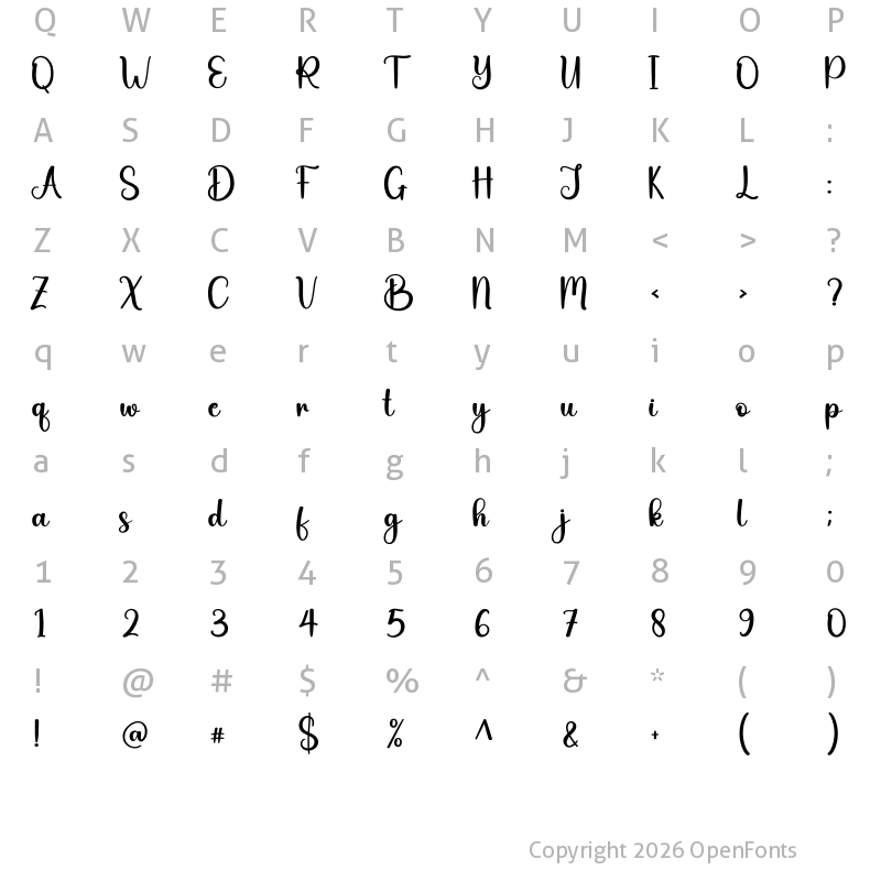 Character Map of Hiking Regular
