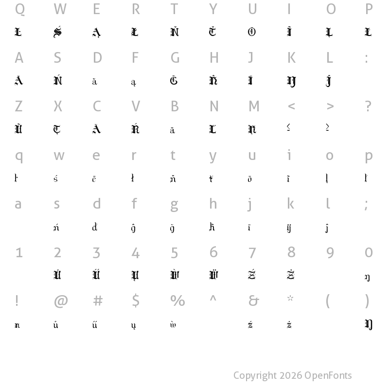 Character Map of Hilda Sonnenschein Extra Extra Characters