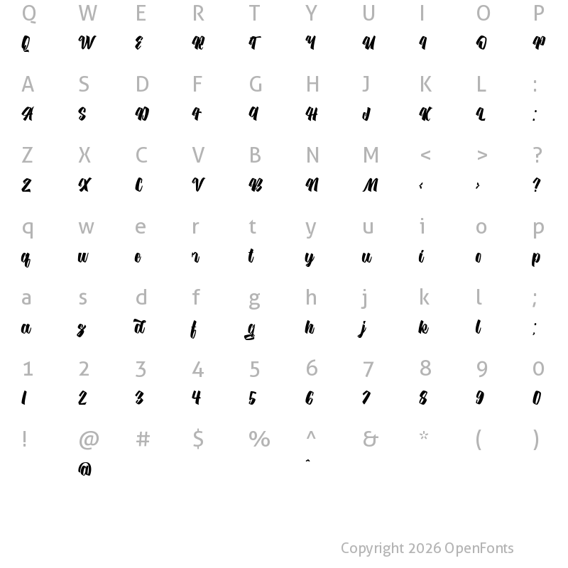 Character Map of Hilgreds Script Regular