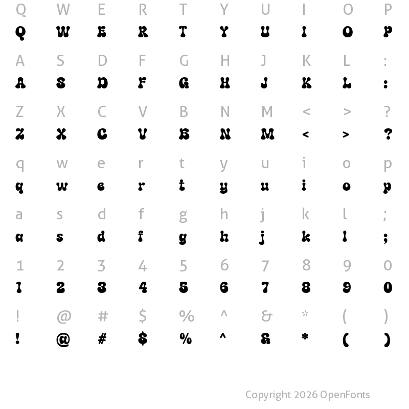 Character Map of Hippie Mods Regular