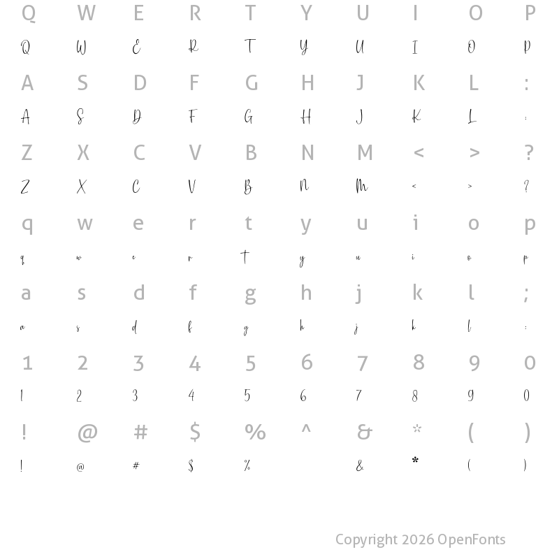 Character Map of Histerya Regular