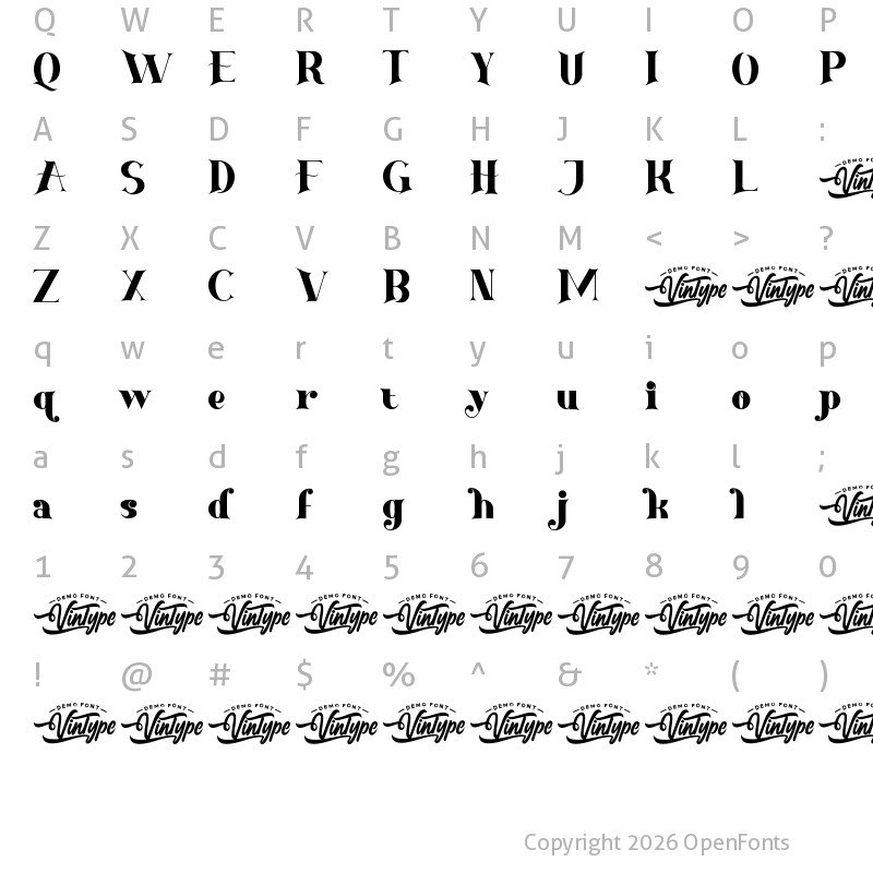 Character Map of History Begin Demo Regular