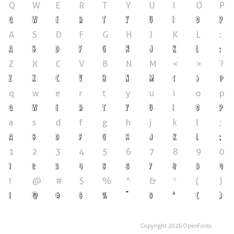 Character Map of Hitchblock 3D Regular