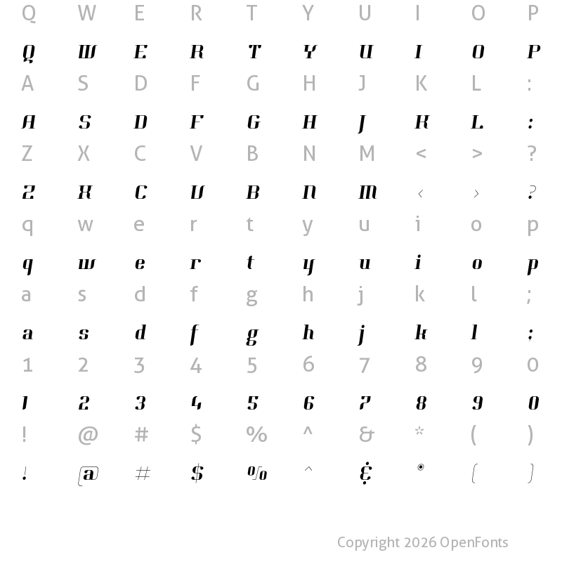 Character Map of Hjet Italic
