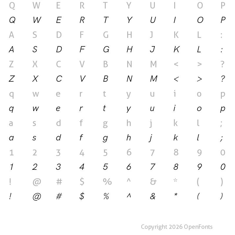 Character Map of HK Grotesk Legacy Italic