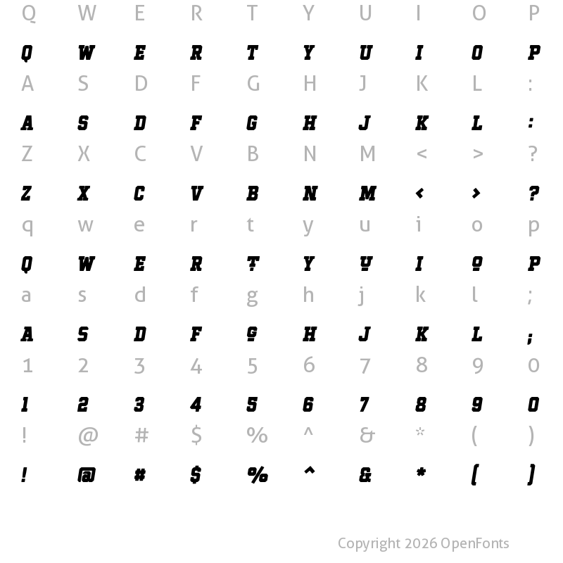 Character Map of Hockeynight Serif Black Ita