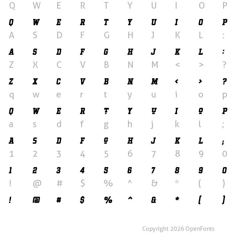 Character Map of Hockeynight Serif ExtraBold Ita