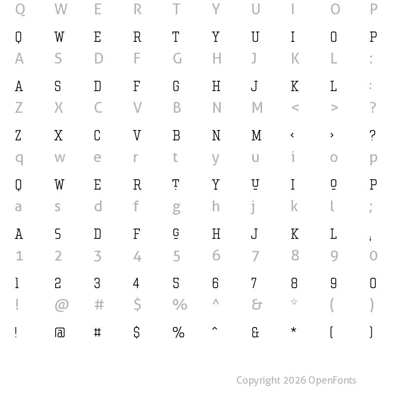 Character Map of Hockeynight Serif Light