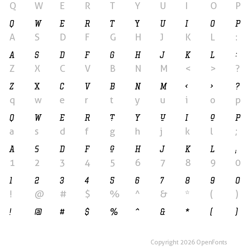 Character Map of Hockeynight Serif Regular Ita