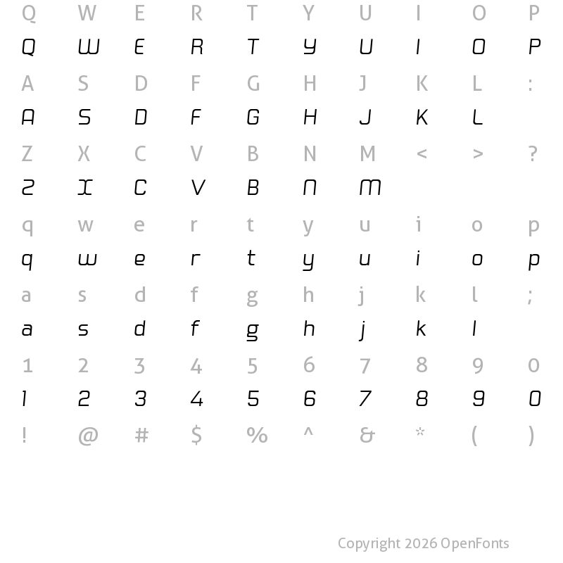 Character Map of Hogira Italic
