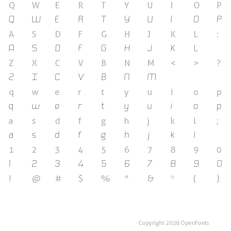 Character Map of Hogira Thin Italic