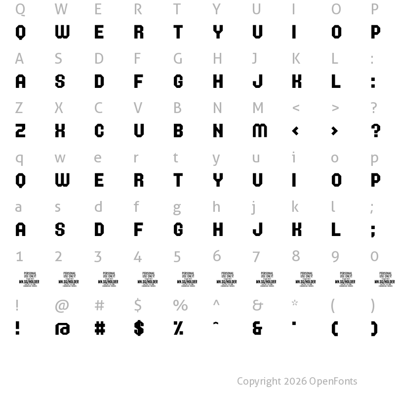 Character Map of Holder Medium PERSONAL USE ONLY Regular