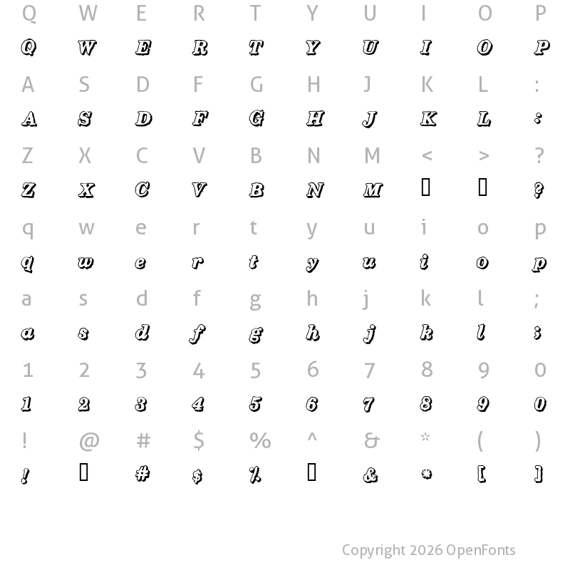Character Map of Holiday Regular