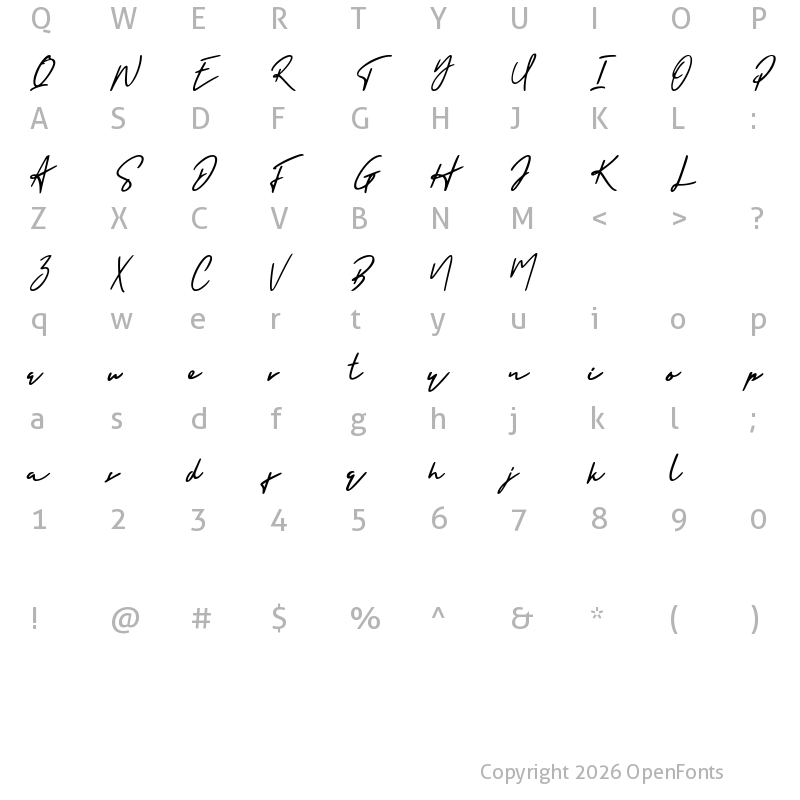 Character Map of Holligate Signature Demo Regular
