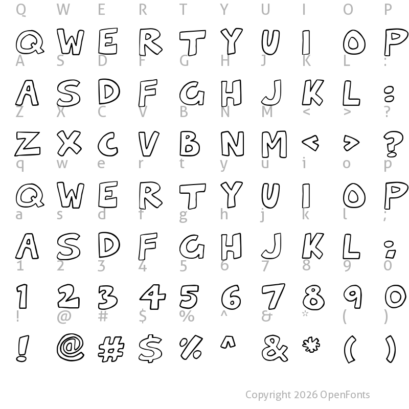 Character Map of Hollow Cartoonlings Regular