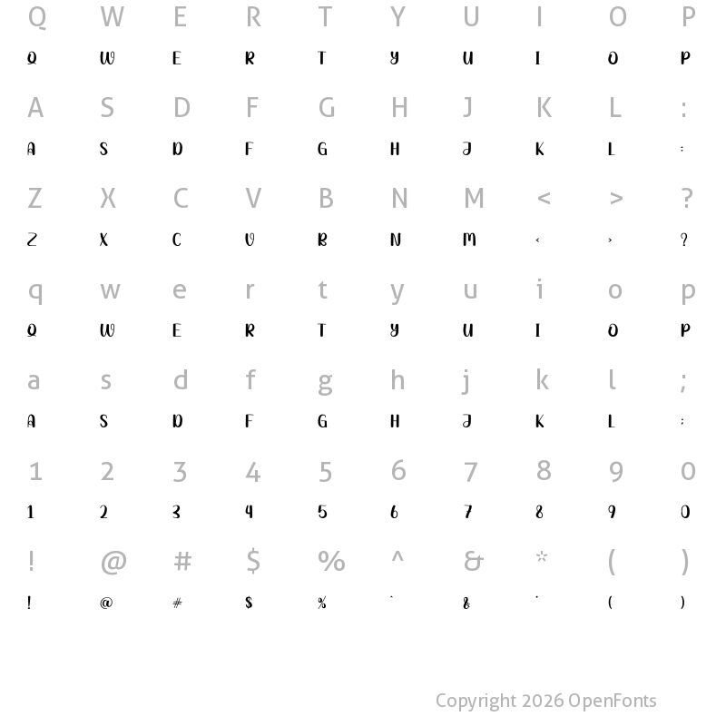 Character Map of Holly Wood Regular