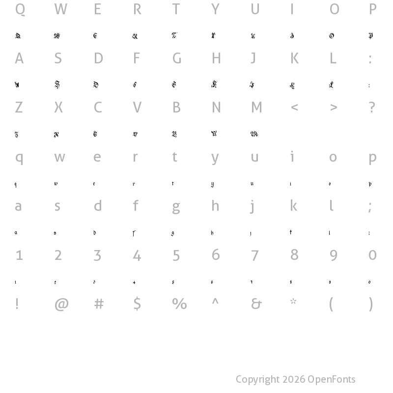 Character Map of holyrose-font-midnightea Regular