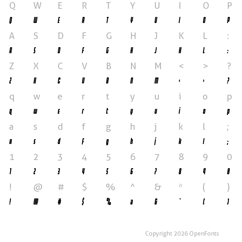 Character Map of Homelander Condensed Semi-Ital Regular