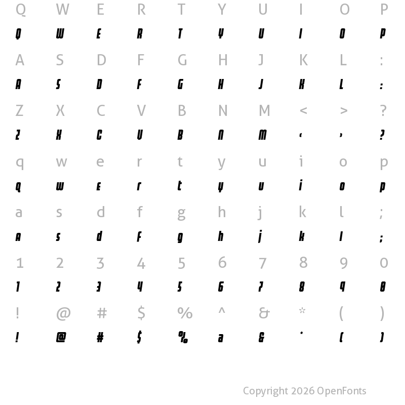 Character Map of Homelander Semi-Italic Regular