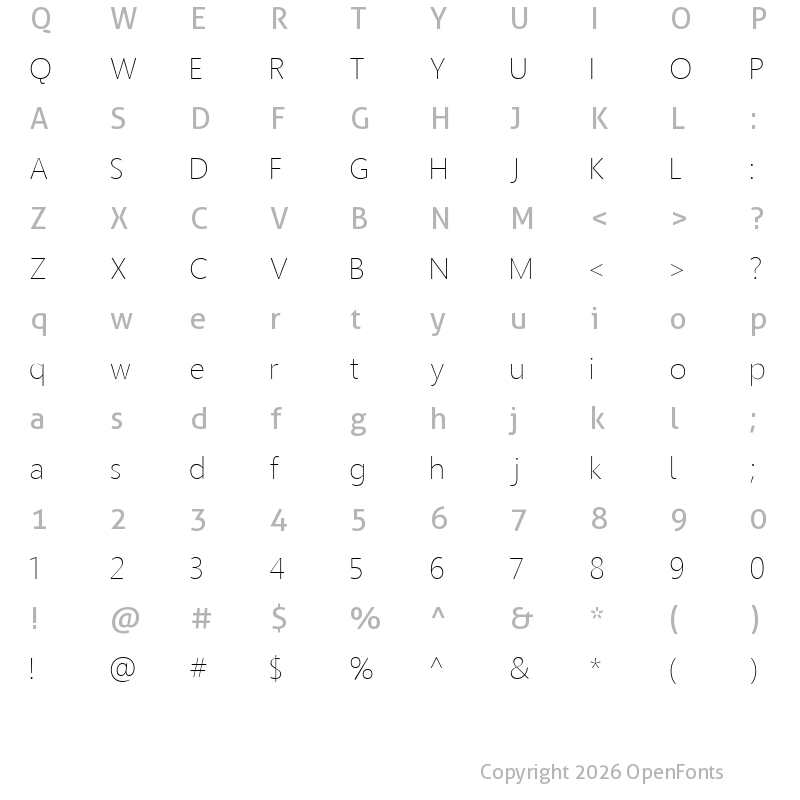 Character Map of Homizio Thin