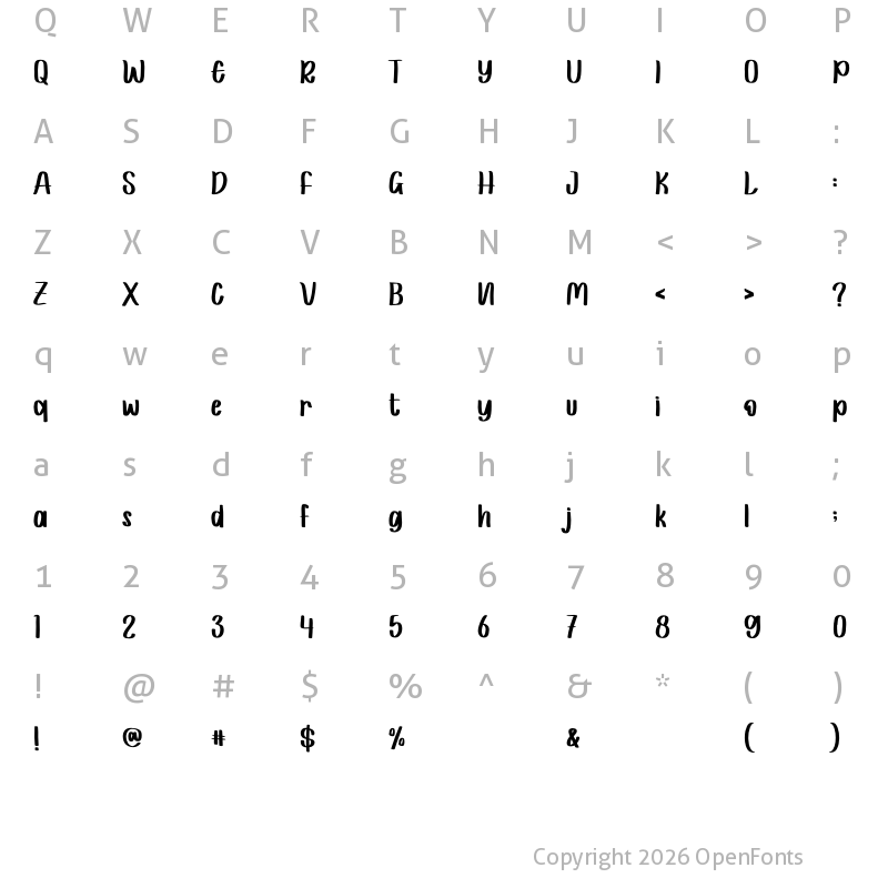 Character Map of Honey Black - Personal Use Regular