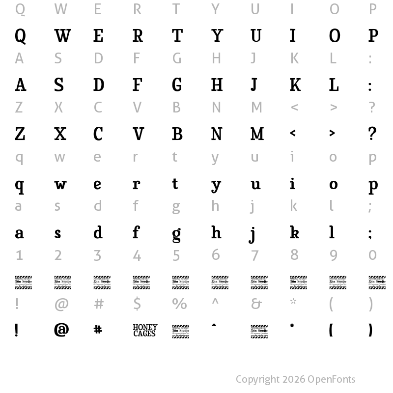 Character Map of Honey Cages Personal Use Regular