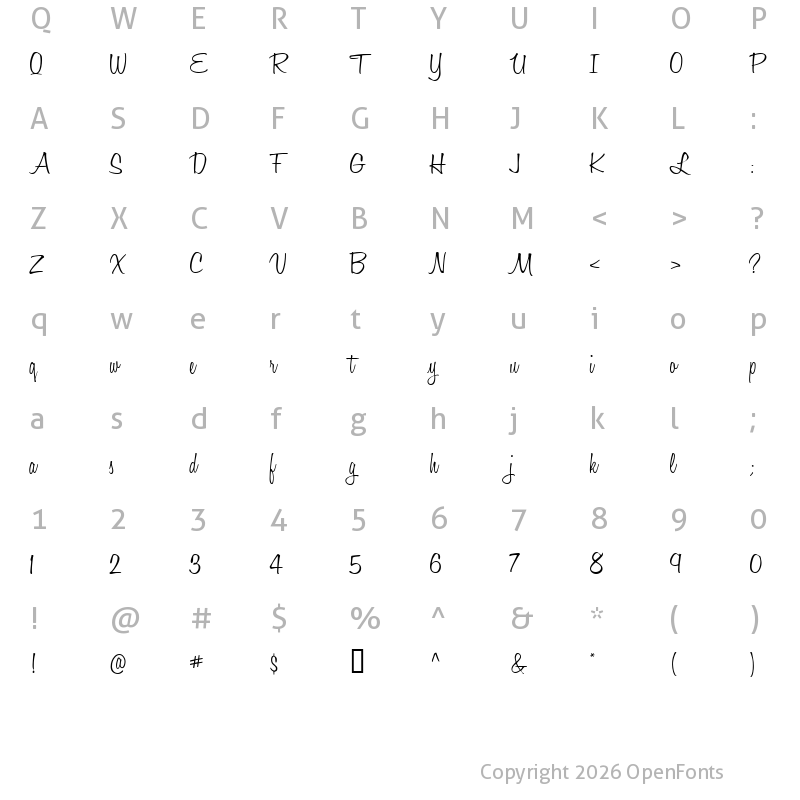 Character Map of Honey Script Light