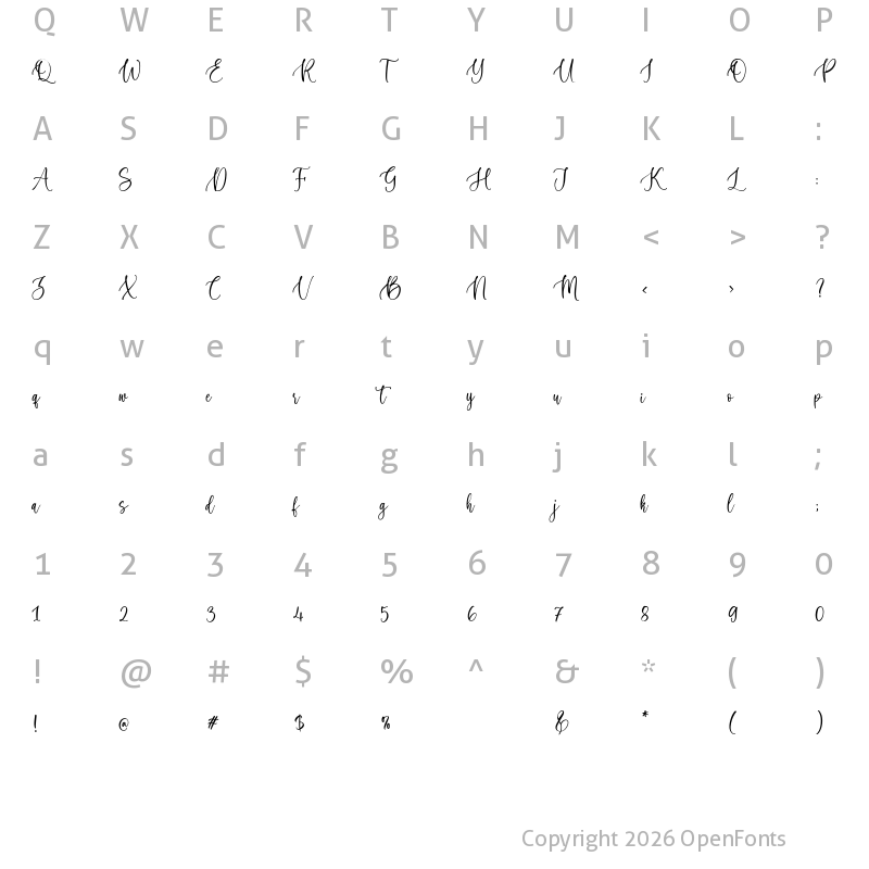 Character Map of Honey Secrets Regular