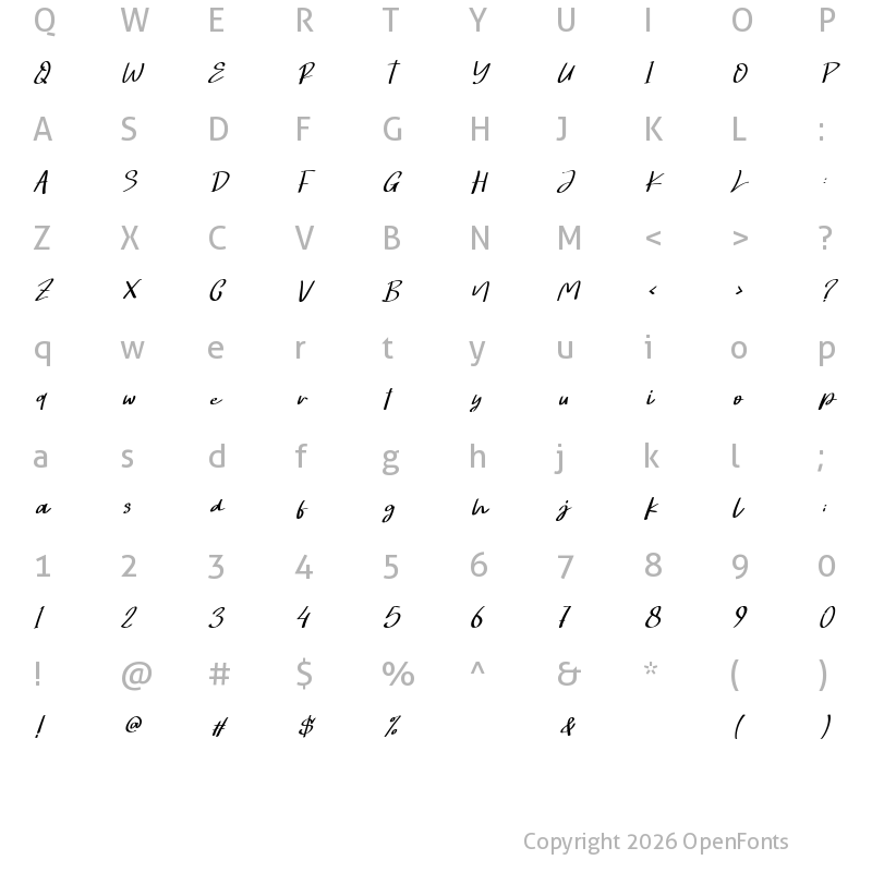 Character Map of Hongkong Script Italic - Person Regular