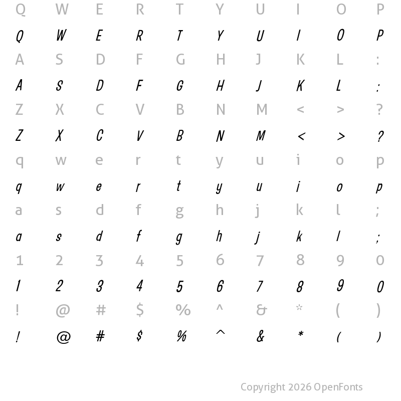 Character Map of HooliganJF Italic