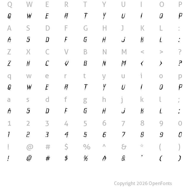 Character Map of Horroroid Expanded Italic Expanded Italic