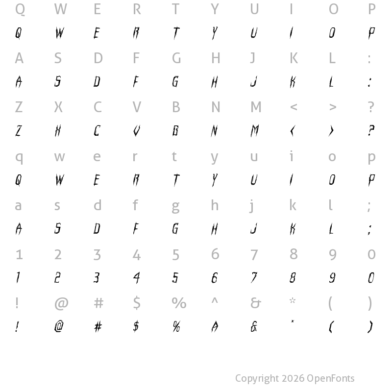 Character Map of Horroroid Italic Italic
