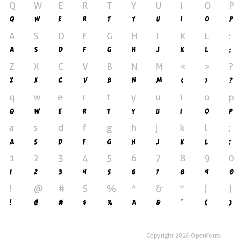 Character Map of Horroween Staggered Rotalic Italic