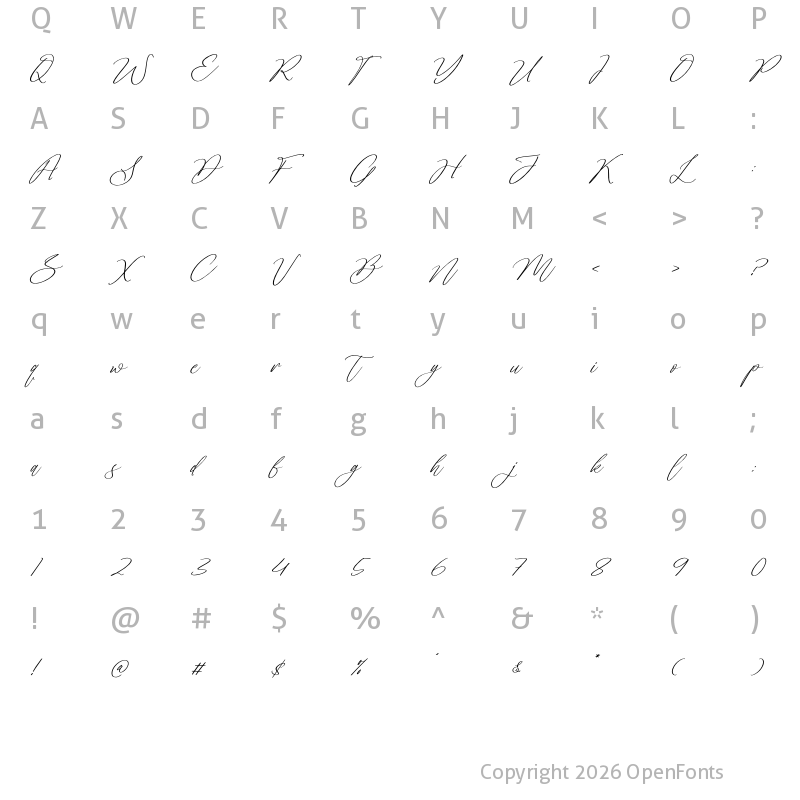 Character Map of Horsion Sorelistha Script Italic