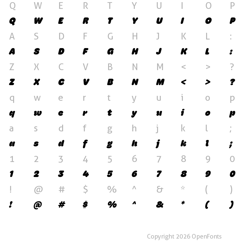 Character Map of Hoss Round Narrow Ultra Italic