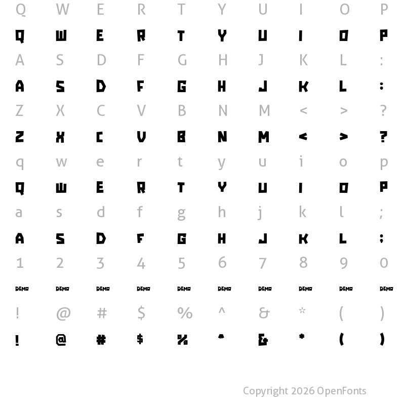 Character Map of HOT GRILL demo Regular