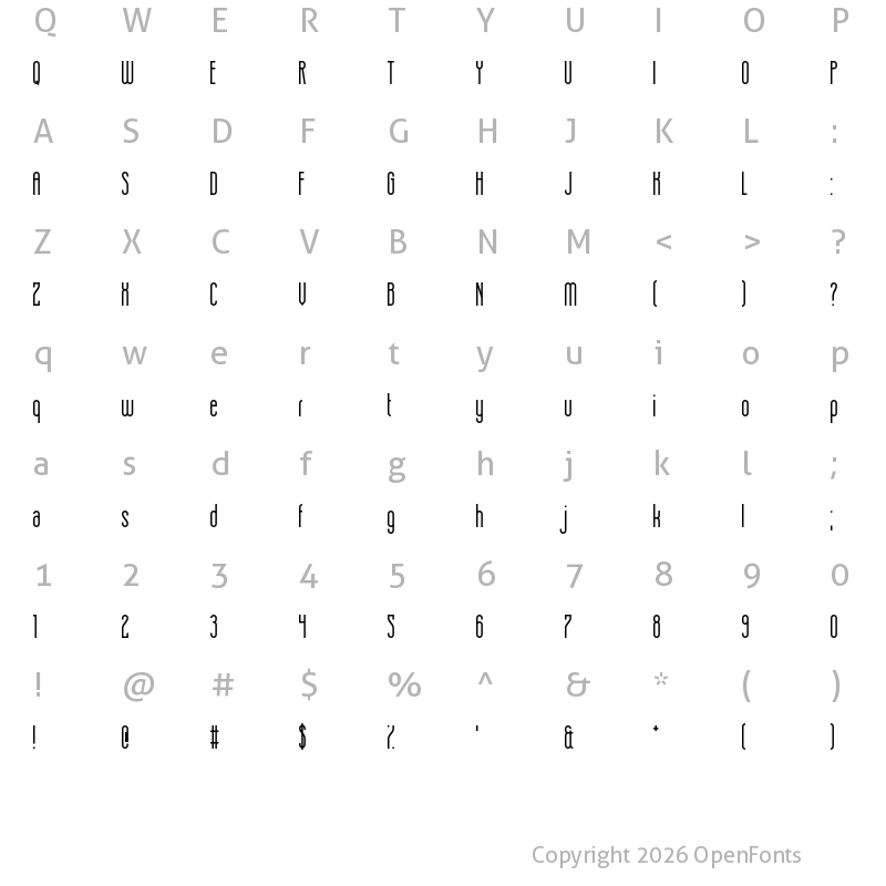 Character Map of Hot Thin Roof Regular